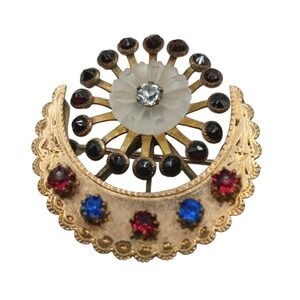 Antique Edwardian Brooch Victorian Pendant Rose Gold GF Camphor Glass Jewelry